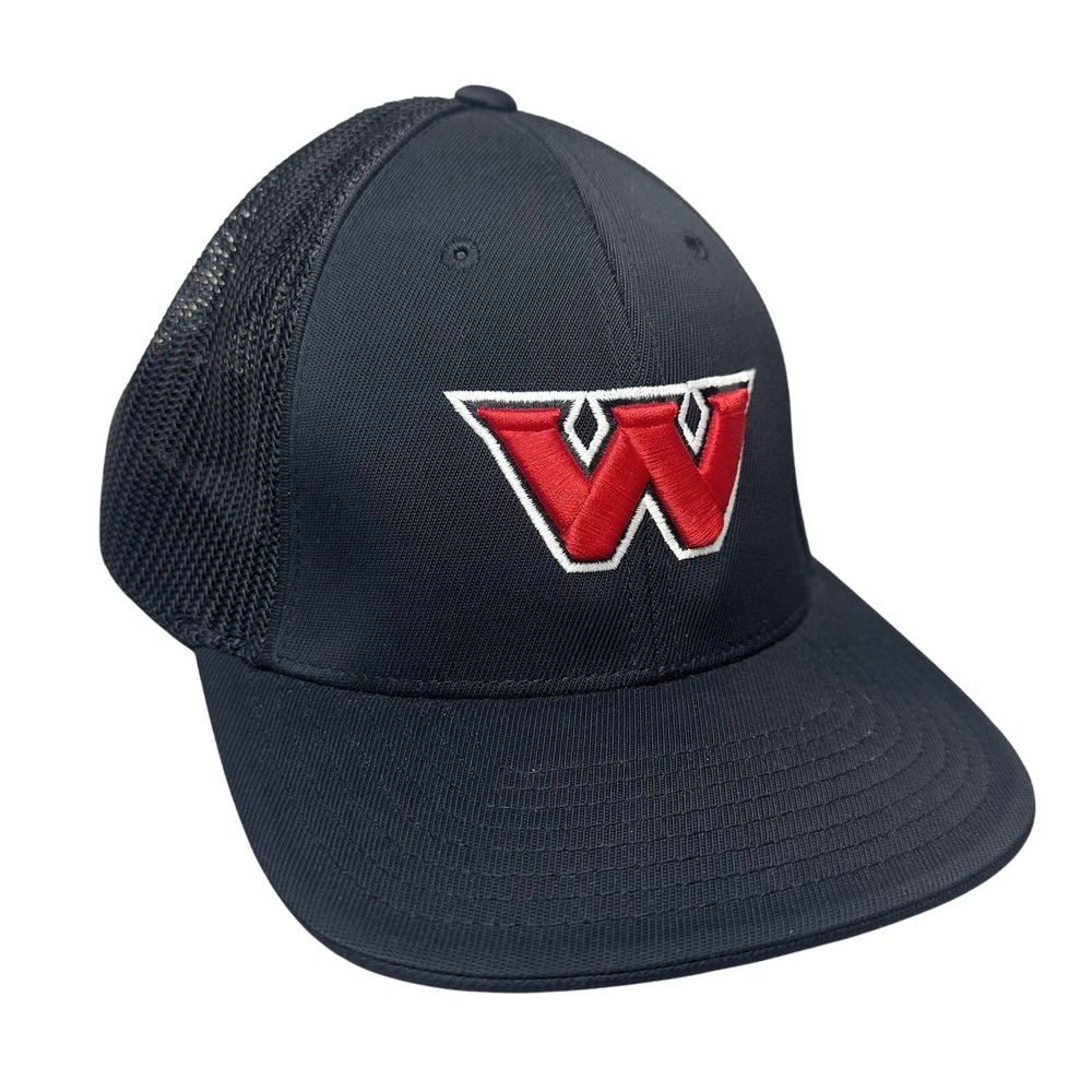 Pacific Headwear W Logo Hat Cap Fitted Mens L XL Black Mesh Trucker Baseball